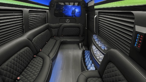 Interior of Simi Valley Party Bus Company's 14 Passenger Sprinter Limousine in Simi Valley