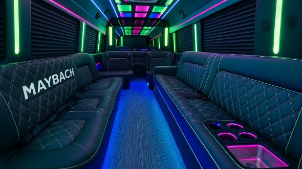 Interior of Los Angeles Party Bus Company's 25 Passenger Party Bus in Los Angeles