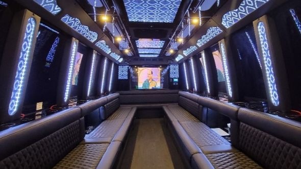 Interior of Burbank Party Bus Company's 28 Passenger Party Bus in Burbank