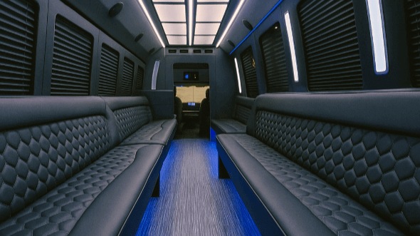 Interior of Los Angeles Party Bus Company's 30 Passenger Party Bus in Los Angeles