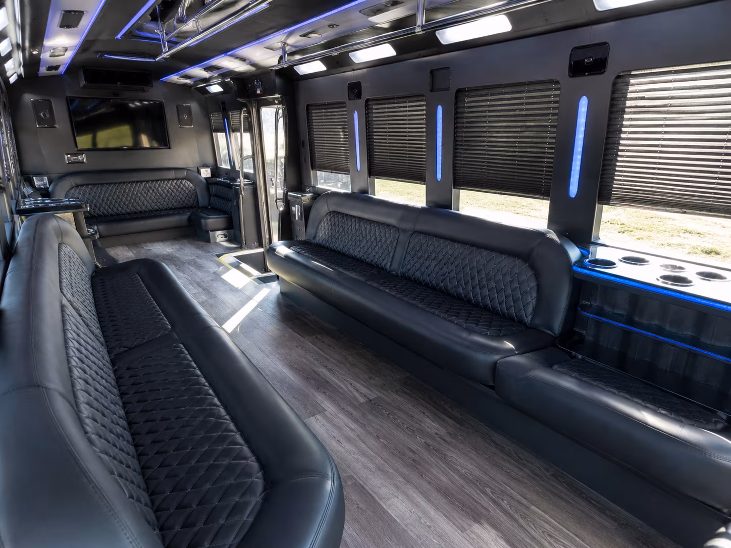 Wedding guests seated inside a party bus serving Thousand Oaks